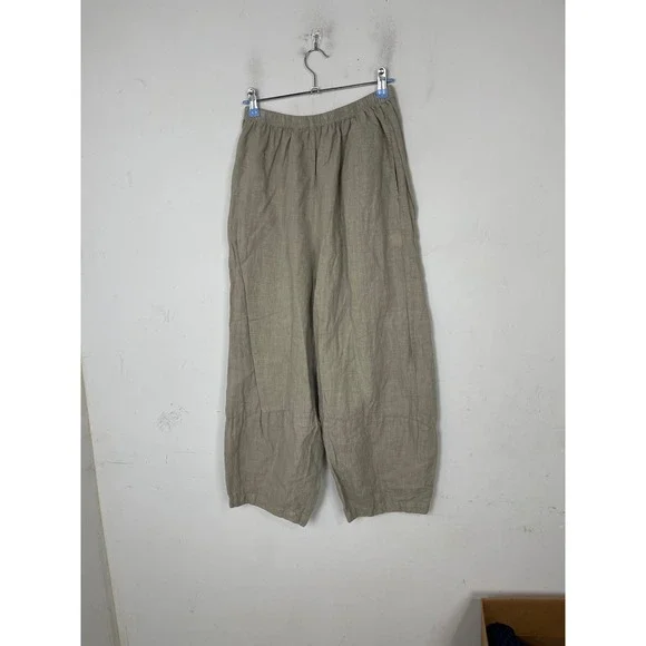 Cut Loose 100% Linen Lantern Pants Womens Small Beige Elastic Waist Made in USA - Picture 2 of 11